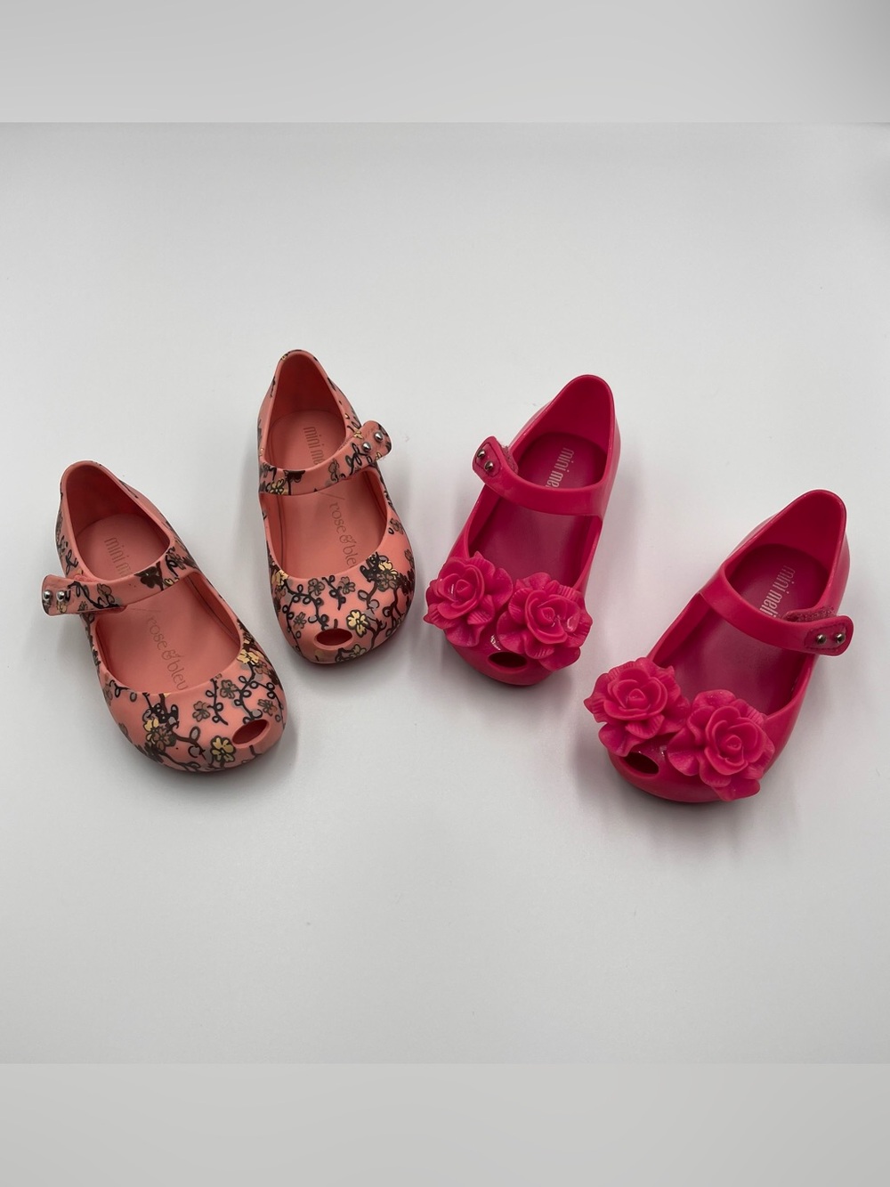 Mini Melissa Ultragirl Jelly Shoes Lot of 2 Pairs Pink Flower Floral Mary Janes